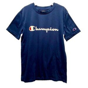 Champion T-Shirt Youth Large Navy Blue Short Sleeve Crewneck Activewear Tee GUC